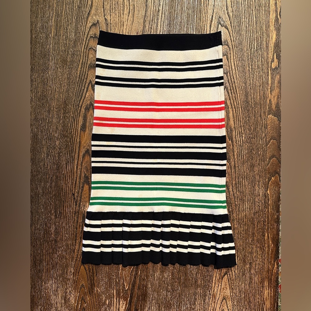 Vivienne Tam Midi Striped Pencil Skirt Multicolor Green Red Navy
